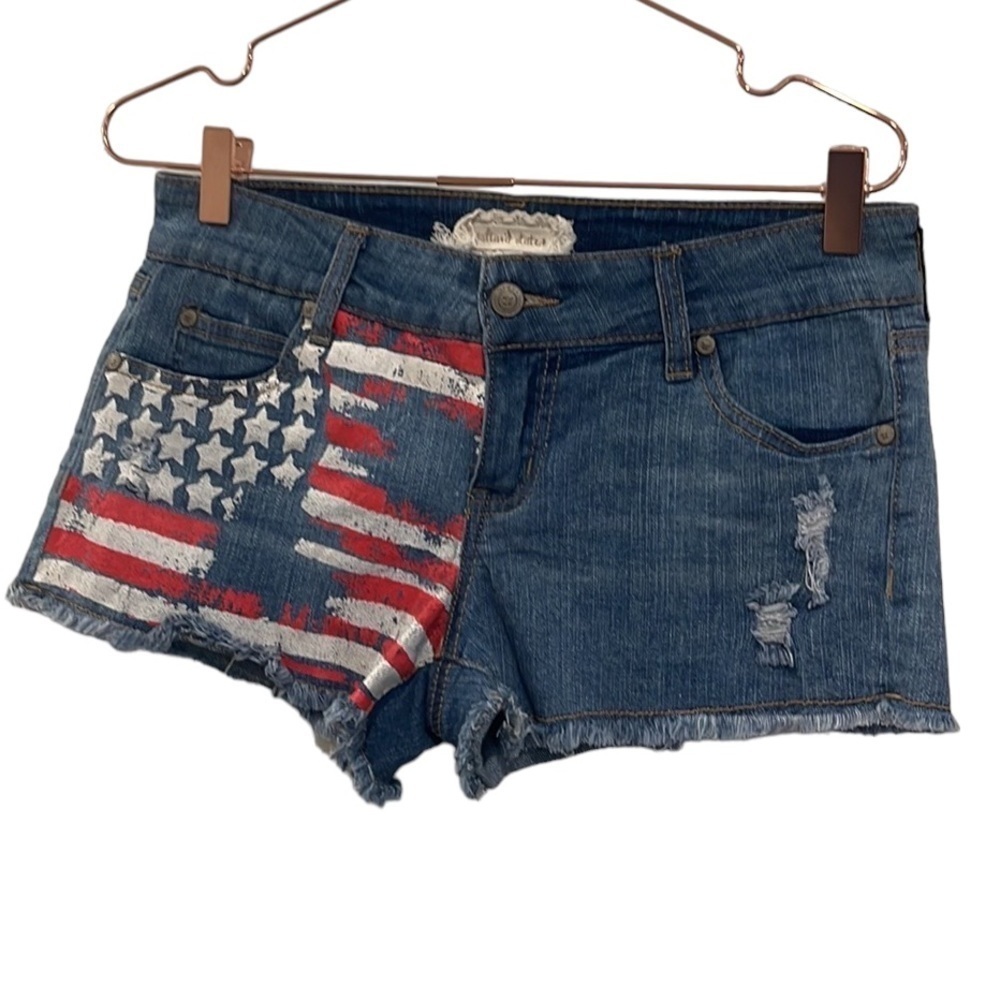 ALTAR’D State AMERICAN flag jean shorts.